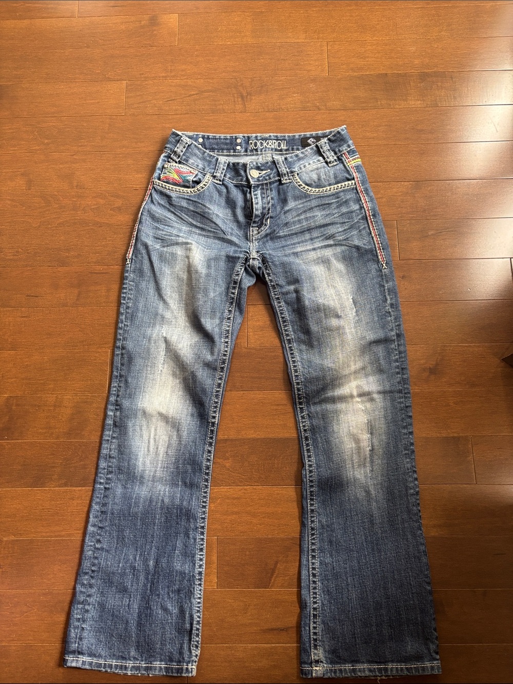 Rock & Roll Denim Women's Blue Bootcut Jeans with Accent Stitching